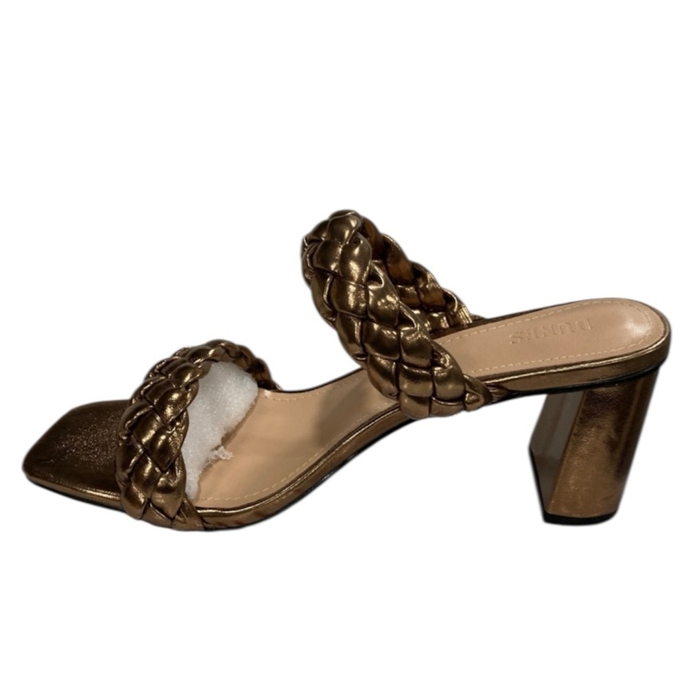 Dunes Iris NEW Braided Bronze Heeled Sandals CUSHIONAIRE Technology Women Sz 9W